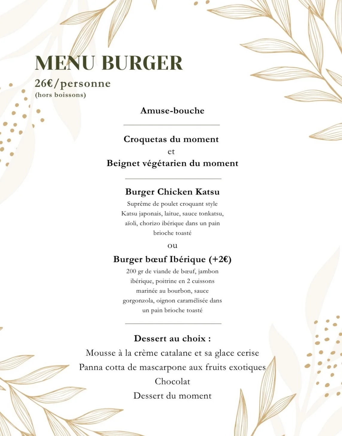 Menu Burger, restaurant La Grange à Marchiennes